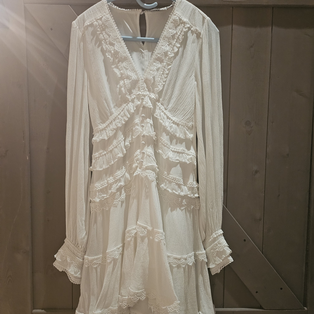 ALL SAINTS Zora V-Neck Ruffled white Mini Dress size US 0